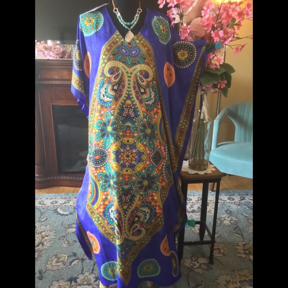 💐NWT GYPSIE BLU MOD FLORAL COVERUP CAFTAN - Picture 9 of 10